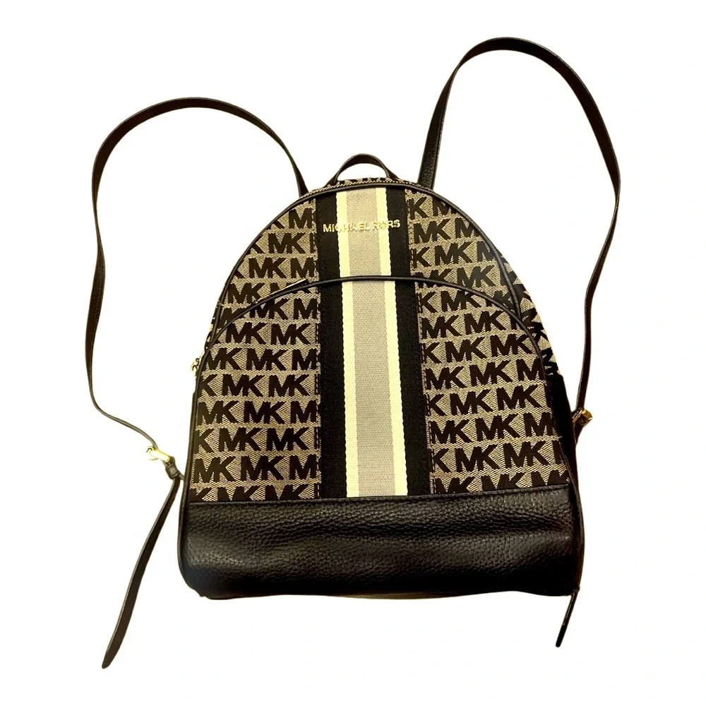Michael Kors Monogram Canvas & Leather Black & Beige Abbey Backpack